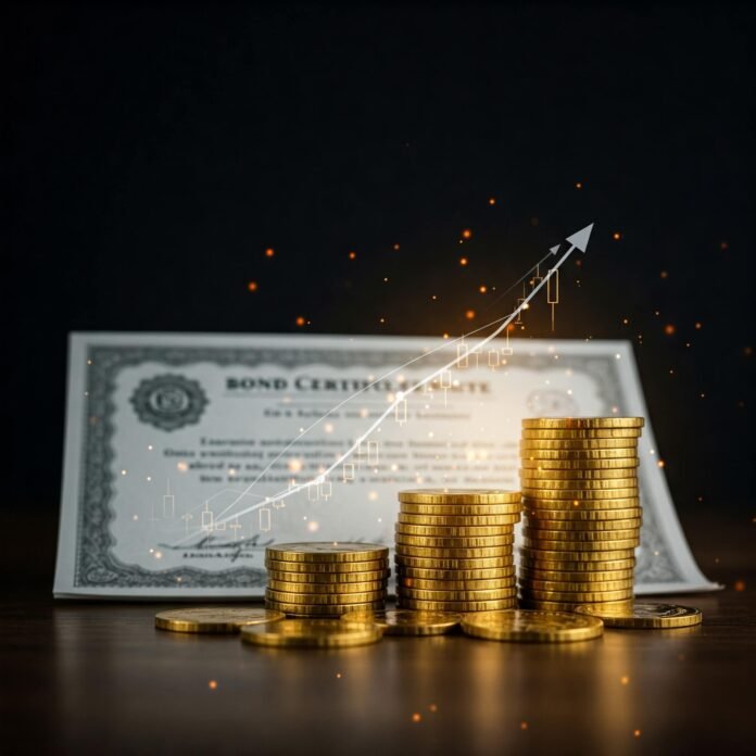 Investing for the future: gold coins and bond.