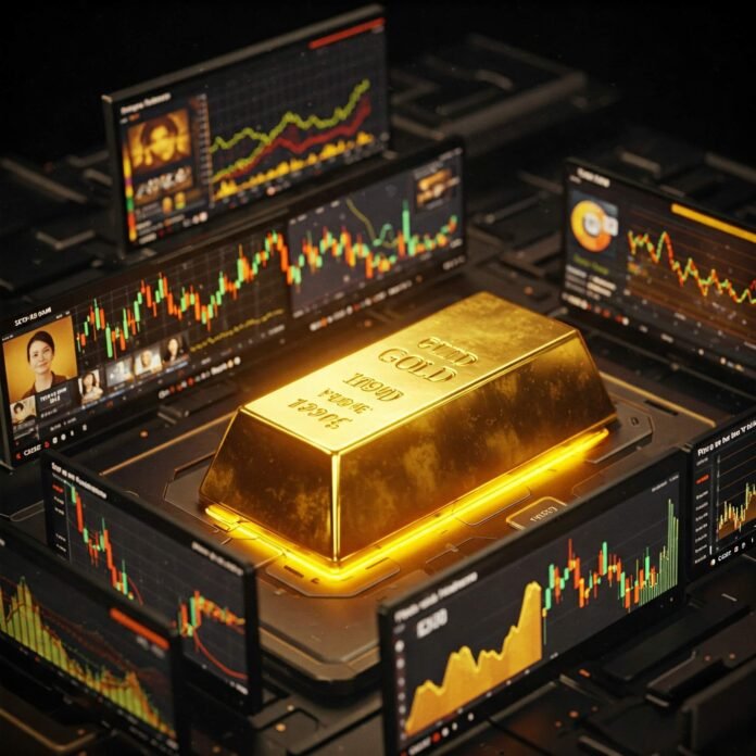 Gold Bar, Digital Trading Screens, Investment Charts
