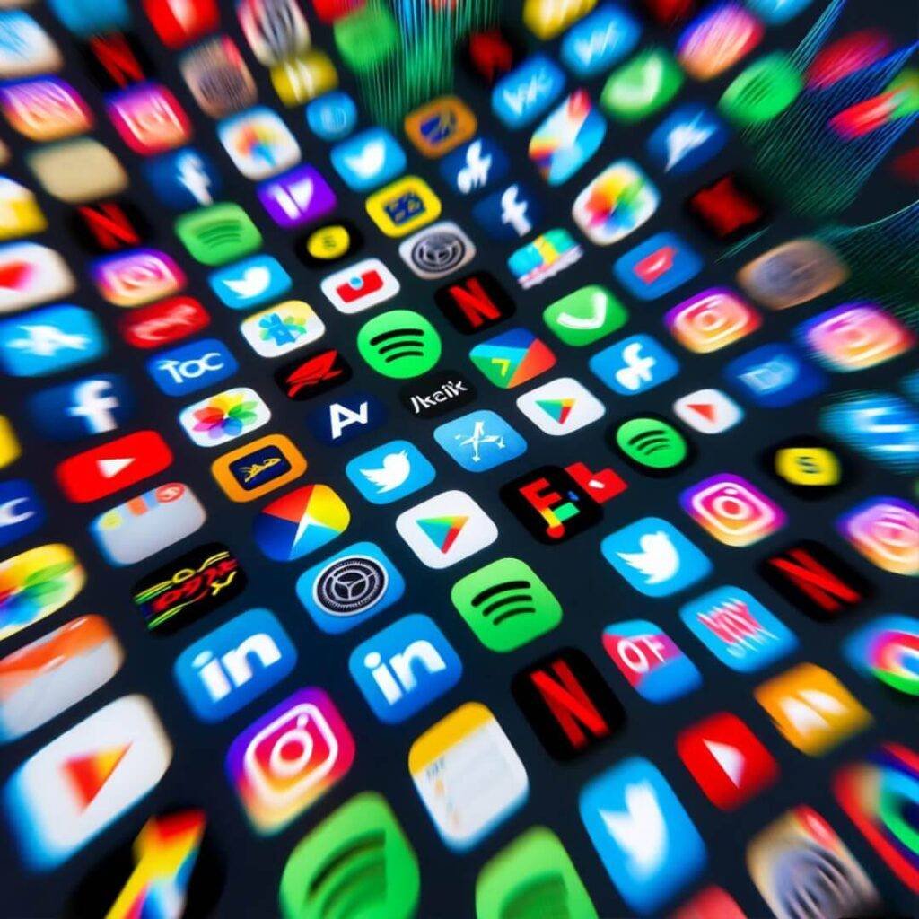 "Tangled app icons gleam from under-bed view."