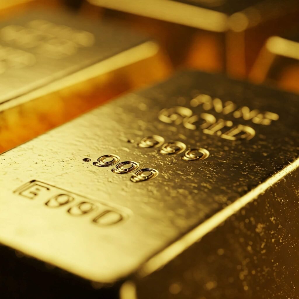 Close up of gold bar with purity and weight markings