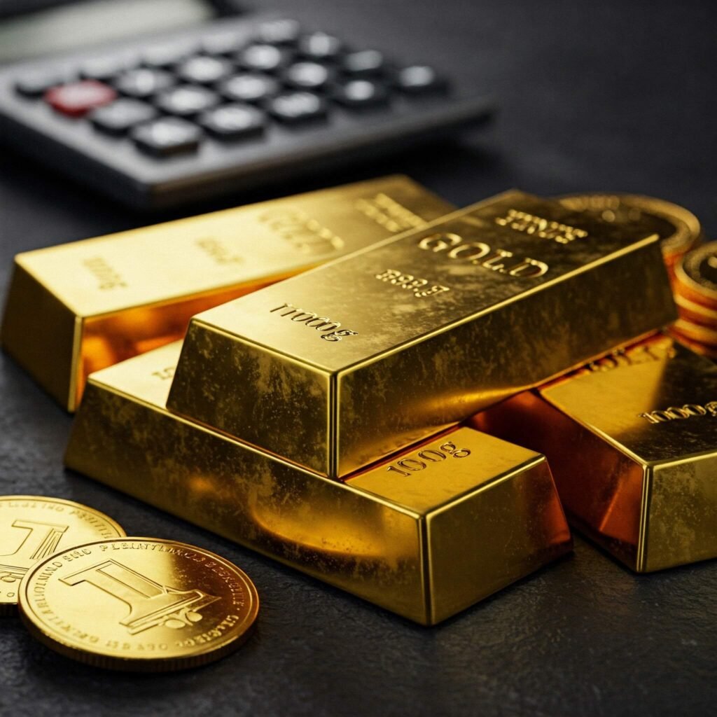 Gold Bars and Calculator
