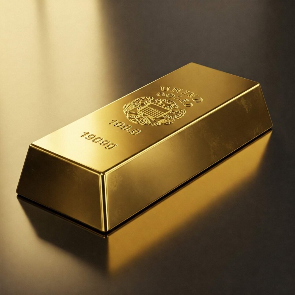 Gold bar with government seal.