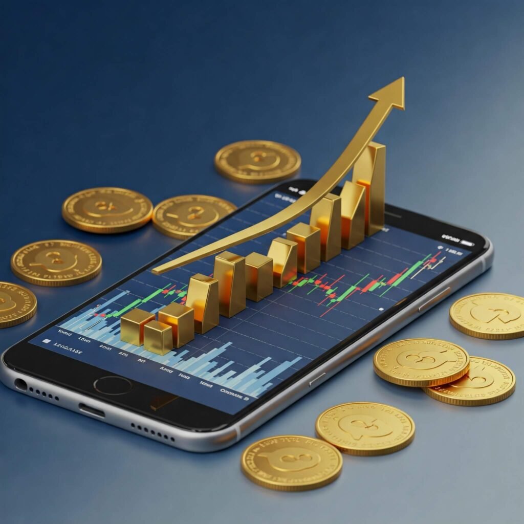 Rising Gold Price Chart on Phone