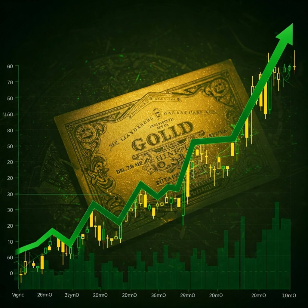 Gold price chart with bond overlay.