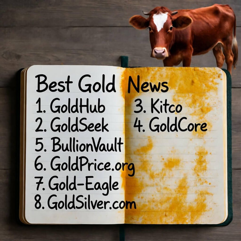 Turmeric-stained notebook with cow, gold notes.