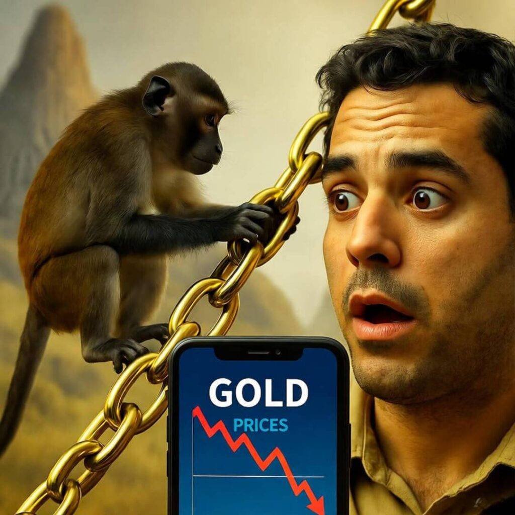 American panics as monkey steals chain, prices drop.