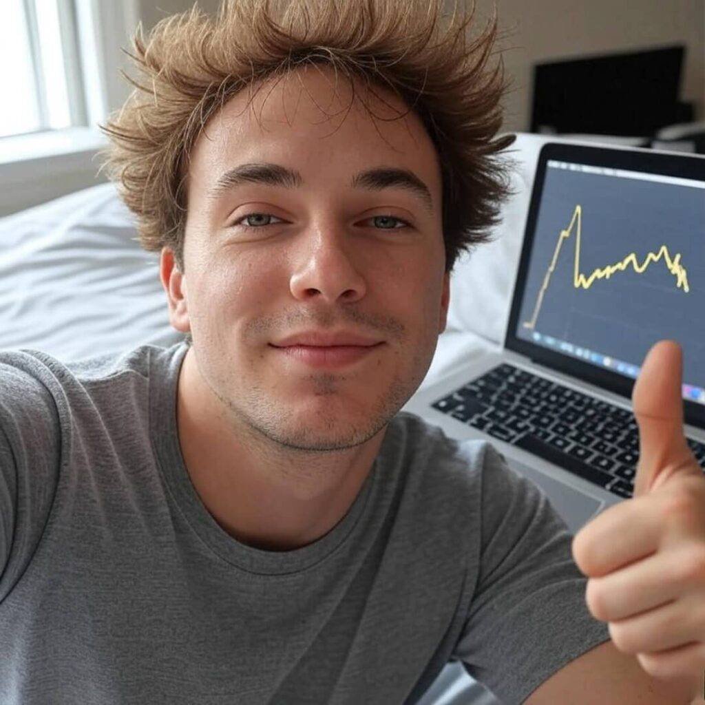 Thumbs-up selfie with gold spike, cozy 2025.