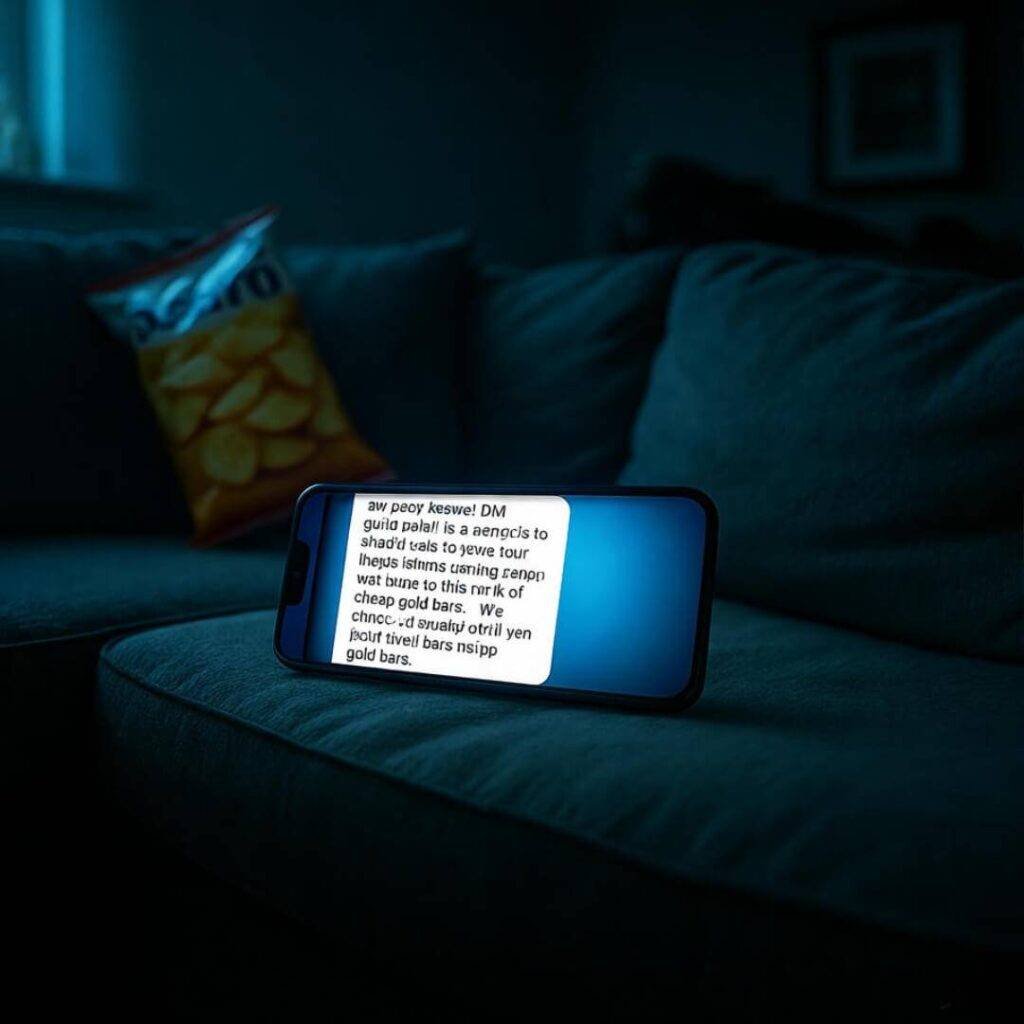 Shady X DM, chips, couch, messy angle.
