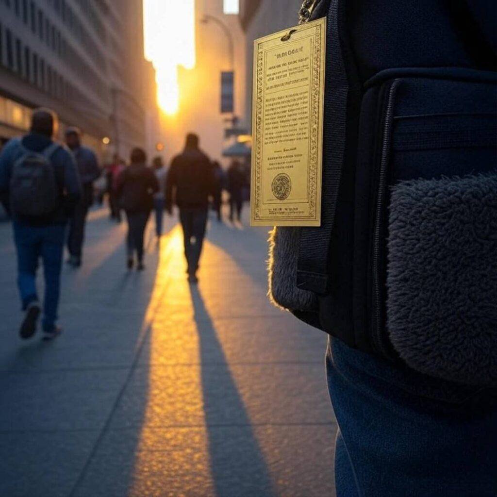 Sunrise over Wall Street, gold bond dangling.