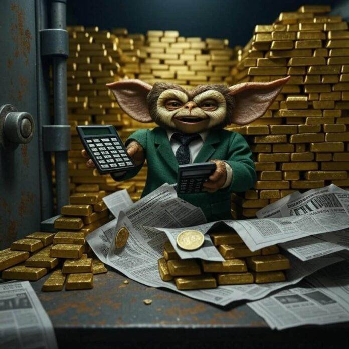 Blurry vault with gold, gremlin, falling coin. Blurry vault with gold, gremlin, falling coin.
