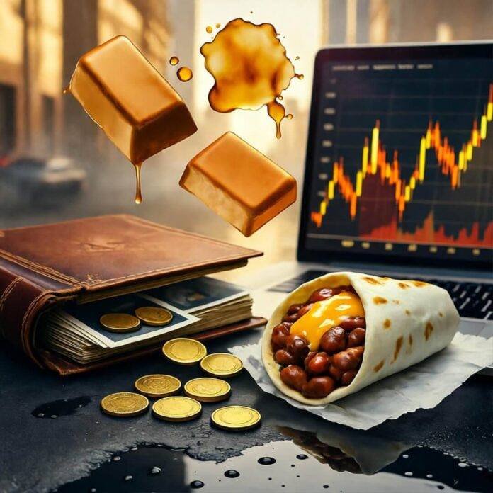 Family album, coins, burrito, gold charts, rainy city. Family album, coins, burrito, gold charts, rainy city.