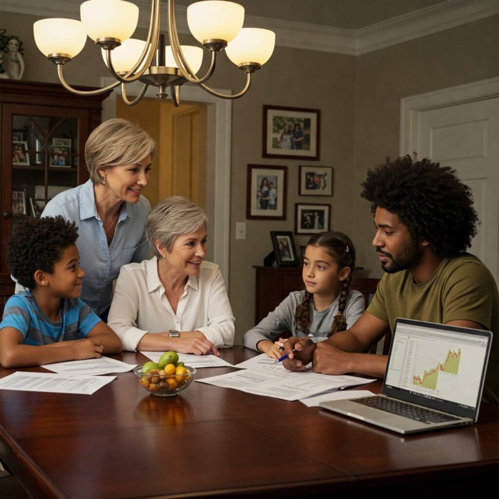 Family reviewing investments.