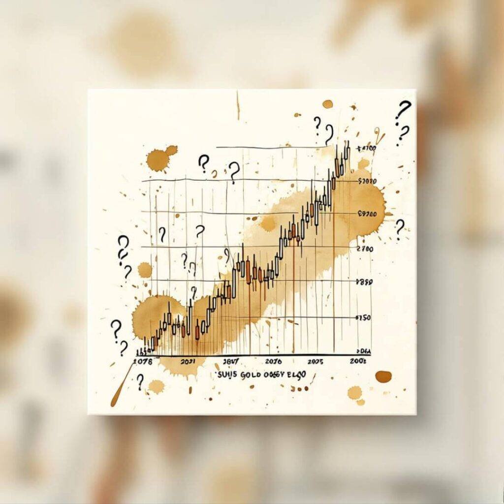 Messy hand-drawn gold chart with question marks.